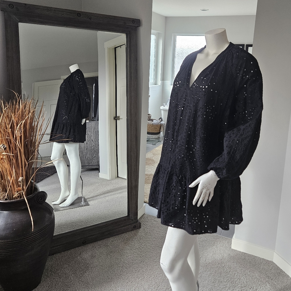 NWOT H&M 100% Cotton Black Eyelet Dress